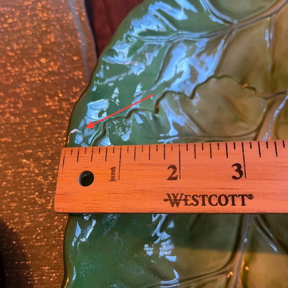 Vintage Otagiri Cabbage Leaf Serving Bowl Green Embossed Ceramic 12 Inch* - Picture 8 of 8